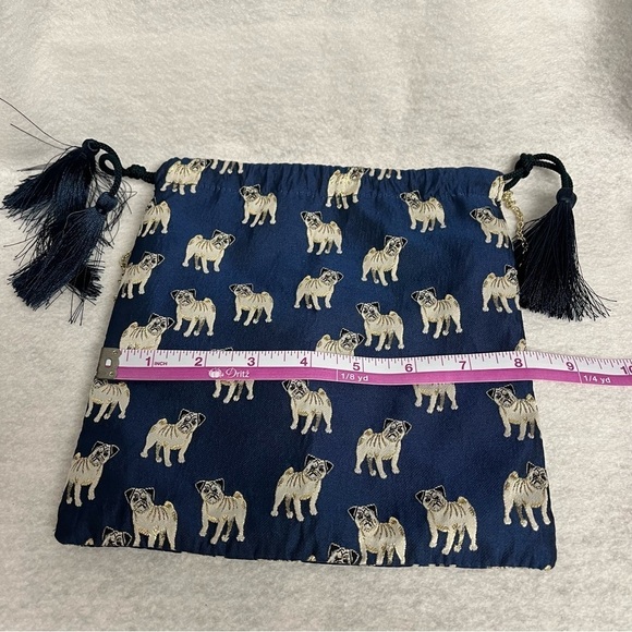 RYTHME KUMIKYOKU Blue Jacquard Drawstring Pouch Bag Pug Dog Puppy Chain Strap - Picture 9 of 12